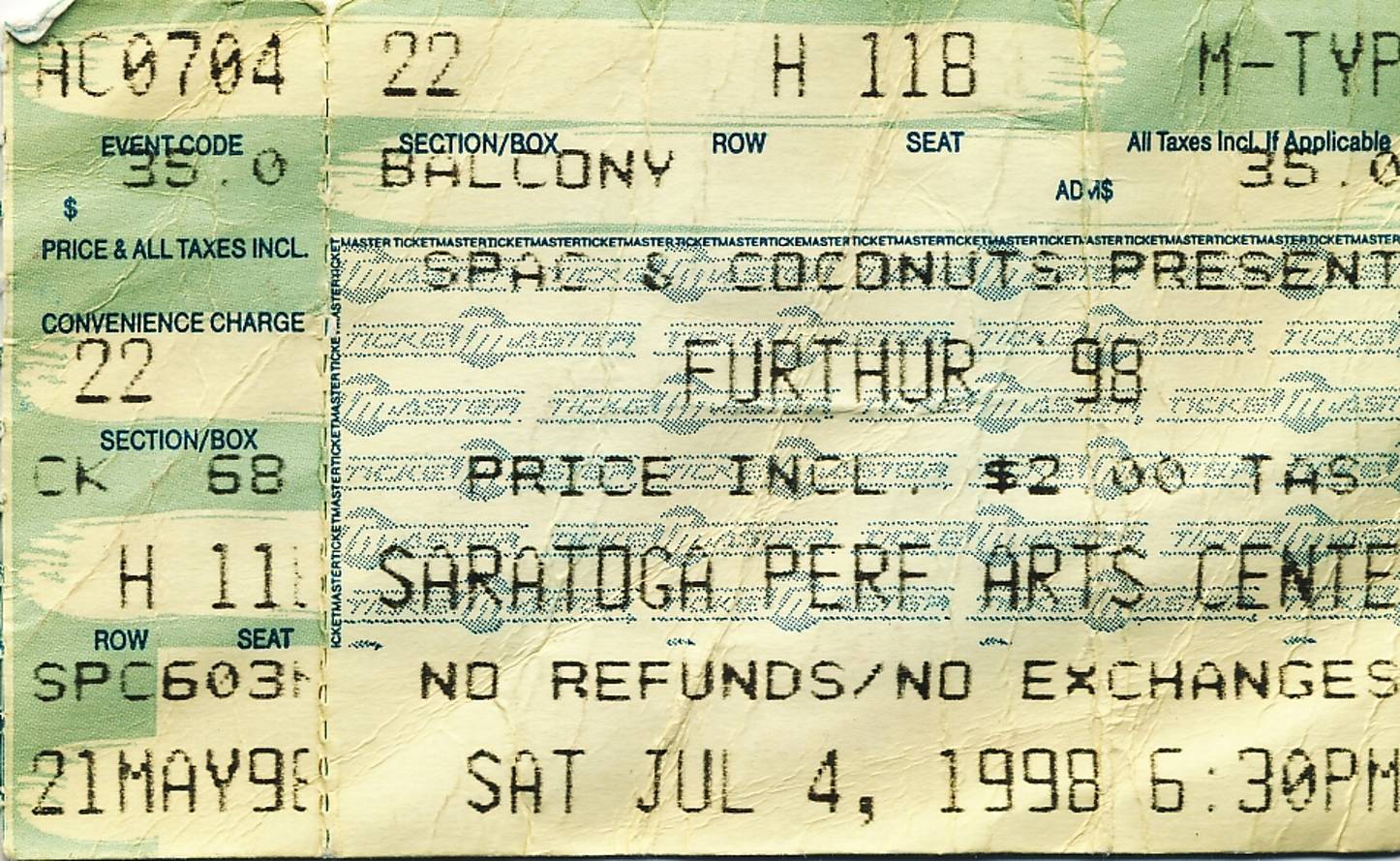 Furthur ’98, Saratoga Springs, NY, July 4, 1998 Post image