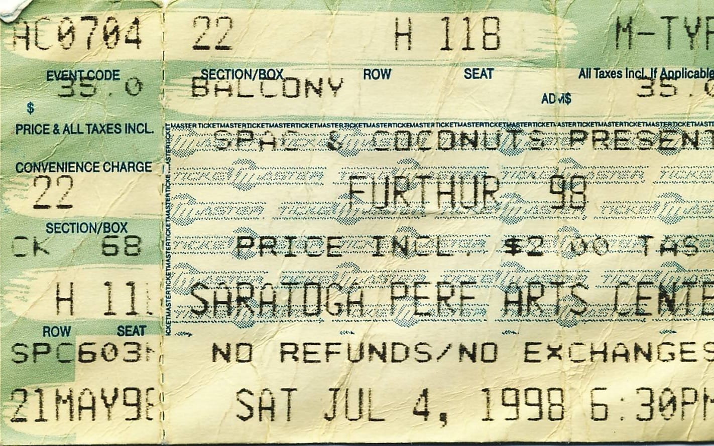 Furthur ’98, Saratoga Springs, NY, July 4, 1998 Post image